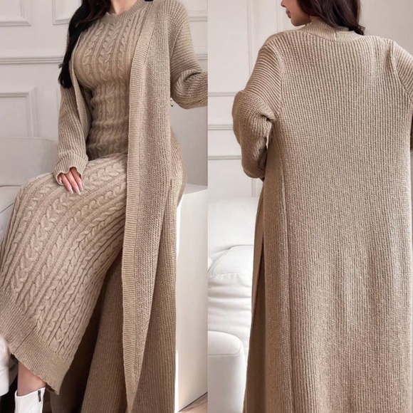 Luxe Chunky Cable Knit Sleeveless Dress Cardigan Set - Picture 4 of 8